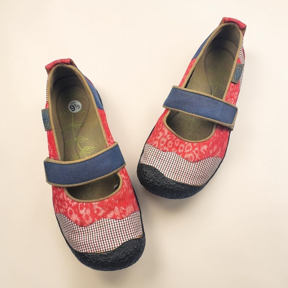 Keen Harvest Mary Jane Flats Red Leopard Plaid Patchwork Canvas Women 9.5